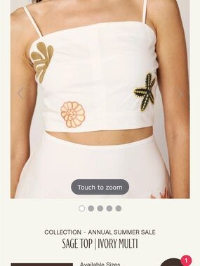 Cleobella Ivory Multi Sage Cropped Tank Top with Embroidered Floral Appliqués